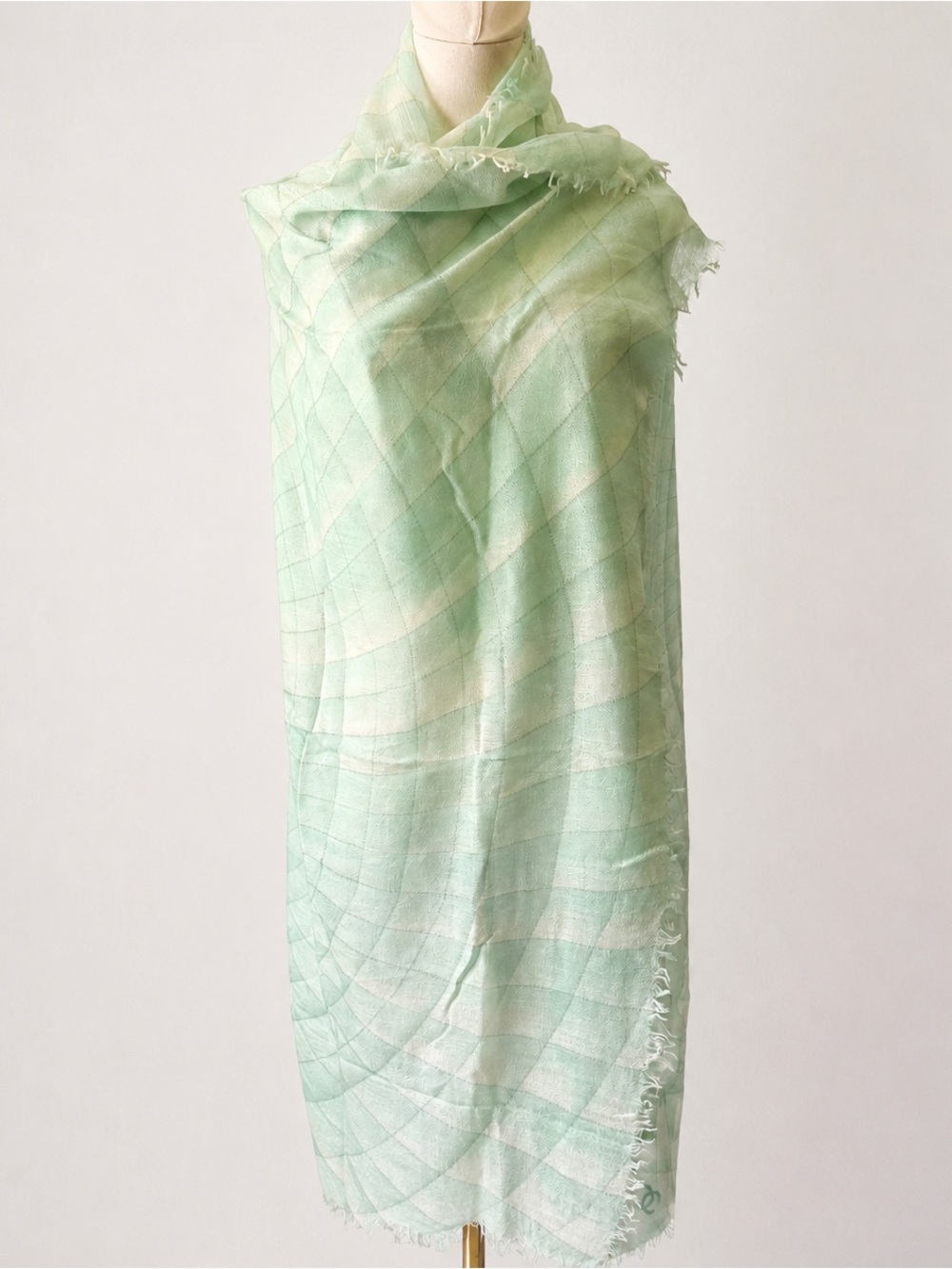 NWT CHANEL Oversized CC Logo Plaid Cashmere Silk Shawl Scarf Mint Green Italy - Picture 8 of 16